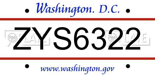 ZYS6322 District Of Columbia License Plate