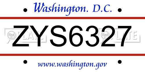 ZYS6327 District Of Columbia License Plate