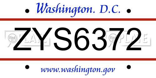 ZYS6372 District Of Columbia License Plate