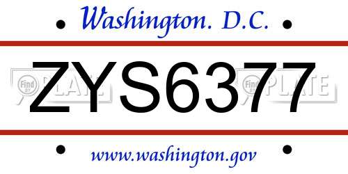 ZYS6377 District Of Columbia License Plate