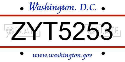 ZYT5253 District Of Columbia License Plate