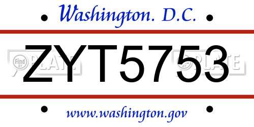 ZYT5753 District Of Columbia License Plate