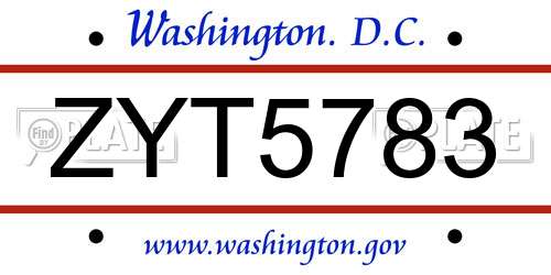ZYT5783 District Of Columbia License Plate