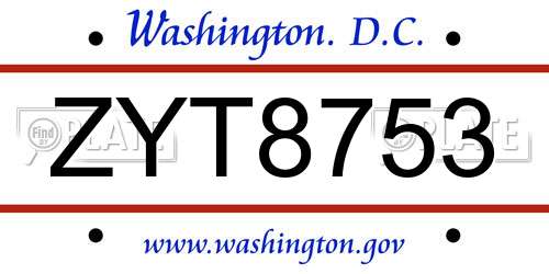 ZYT8753 District Of Columbia License Plate