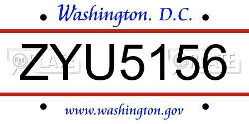 ZYU5156 District Of Columbia License Plate