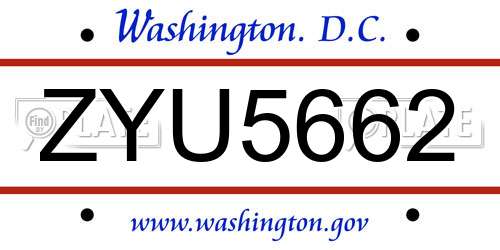 ZYU5662 District Of Columbia License Plate
