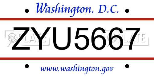 ZYU5667 District Of Columbia License Plate