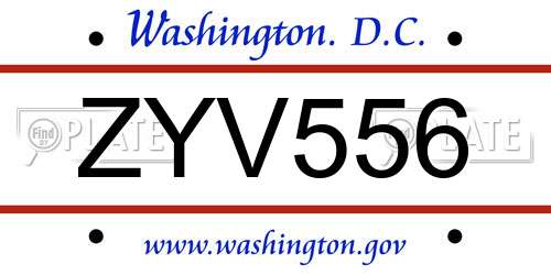 ZYV556 District Of Columbia License Plate