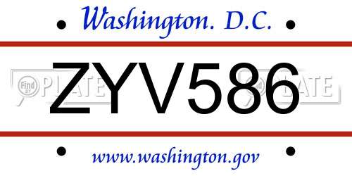 ZYV586 District Of Columbia License Plate