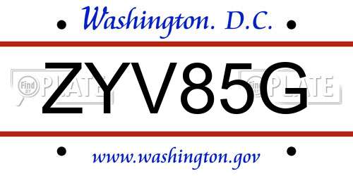 ZYV85G District Of Columbia License Plate