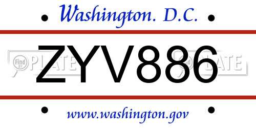 ZYV886 District Of Columbia License Plate