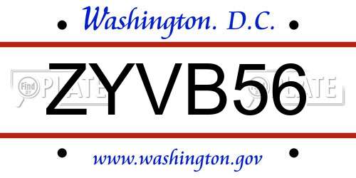 ZYVB56 District Of Columbia License Plate