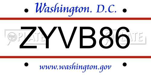 ZYVB86 District Of Columbia License Plate