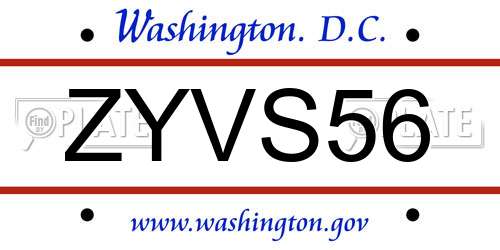 ZYVS56 District Of Columbia License Plate
