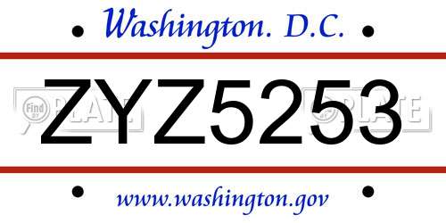 ZYZ5253 District Of Columbia License Plate
