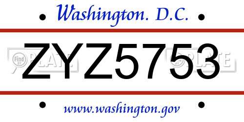ZYZ5753 District Of Columbia License Plate