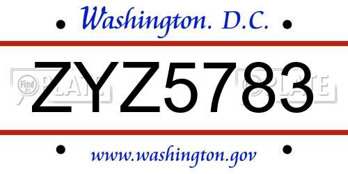 ZYZ5783 District Of Columbia License Plate