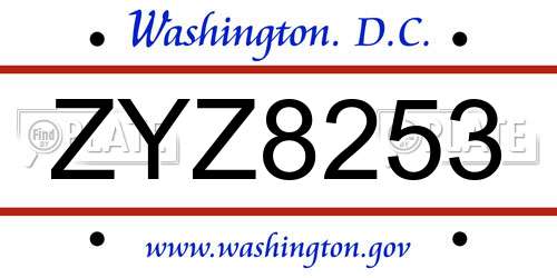 ZYZ8253 District Of Columbia License Plate