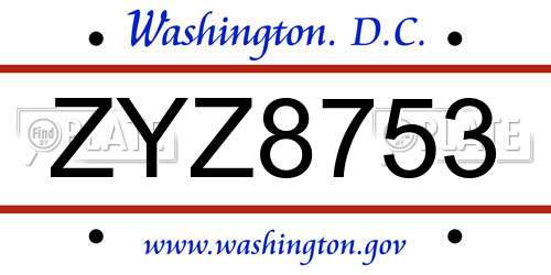 ZYZ8753 District Of Columbia License Plate