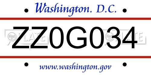 ZZ0G034 District Of Columbia License Plate