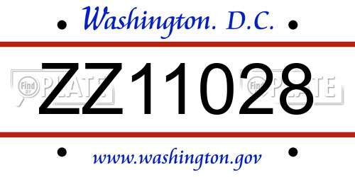 ZZ11028 District Of Columbia License Plate