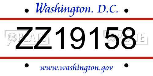 ZZ19158 District Of Columbia License Plate