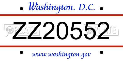 ZZ20552 District Of Columbia License Plate