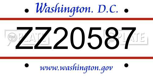 ZZ20587 District Of Columbia License Plate