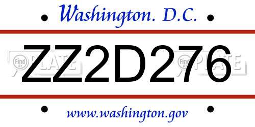 ZZ2D276 District Of Columbia License Plate