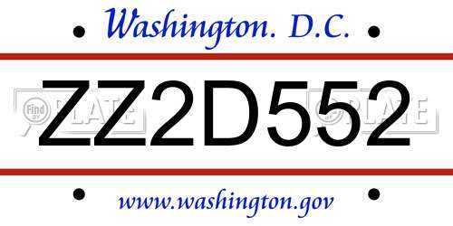 ZZ2D552 District Of Columbia License Plate