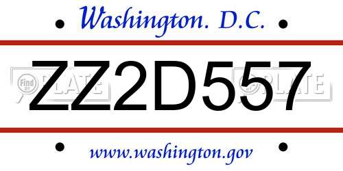 ZZ2D557 District Of Columbia License Plate