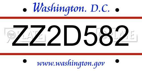 ZZ2D582 District Of Columbia License Plate