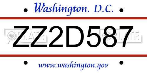 ZZ2D587 District Of Columbia License Plate
