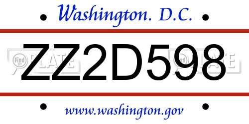 ZZ2D598 District Of Columbia License Plate