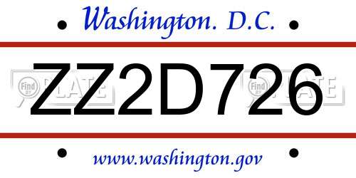 ZZ2D726 District Of Columbia License Plate