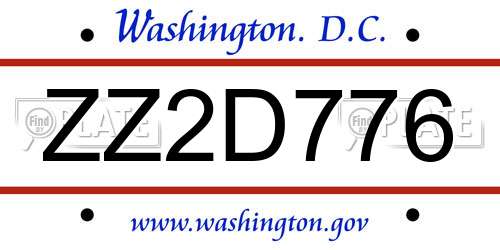 ZZ2D776 District Of Columbia License Plate