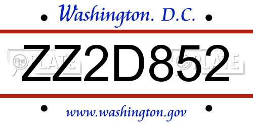 ZZ2D852 District Of Columbia License Plate