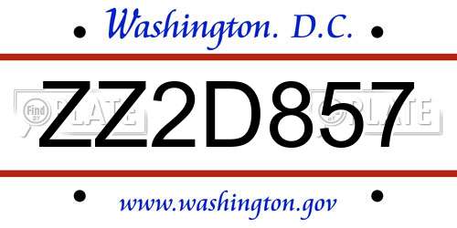 ZZ2D857 District Of Columbia License Plate