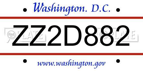ZZ2D882 District Of Columbia License Plate