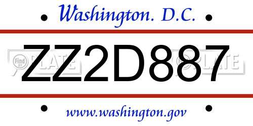 ZZ2D887 District Of Columbia License Plate
