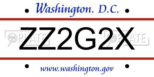 ZZ2G2X District Of Columbia License Plate