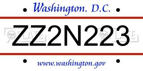 ZZ2N223 District Of Columbia License Plate
