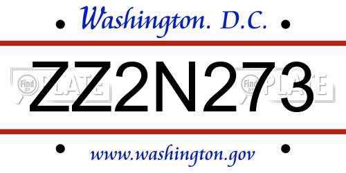 ZZ2N273 District Of Columbia License Plate