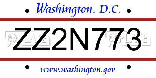 ZZ2N773 District Of Columbia License Plate