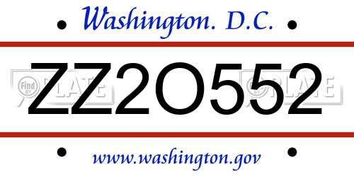 ZZ2O552 District Of Columbia License Plate