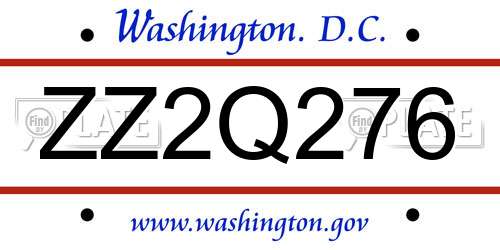 ZZ2Q276 District Of Columbia License Plate