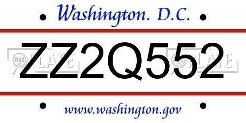 ZZ2Q552 District Of Columbia License Plate