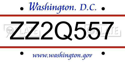 ZZ2Q557 District Of Columbia License Plate