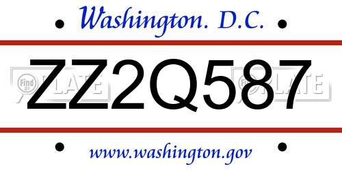ZZ2Q587 District Of Columbia License Plate