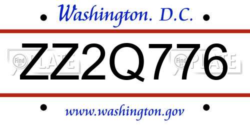 ZZ2Q776 District Of Columbia License Plate